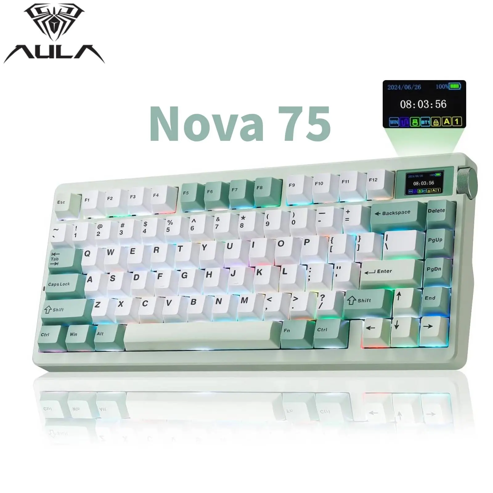 Aula Nova75 Mechanical Gaming Keyboard 8000mAh,Gasket Mounted with 75% Compact Layout,RGB Backlit,Custom Hot Swappable,Bluetooth Wireless /2.4GHz/USB-C Cream Keyboard Gaming for Win/Mac/iOS/Android,back to school,back to school haul