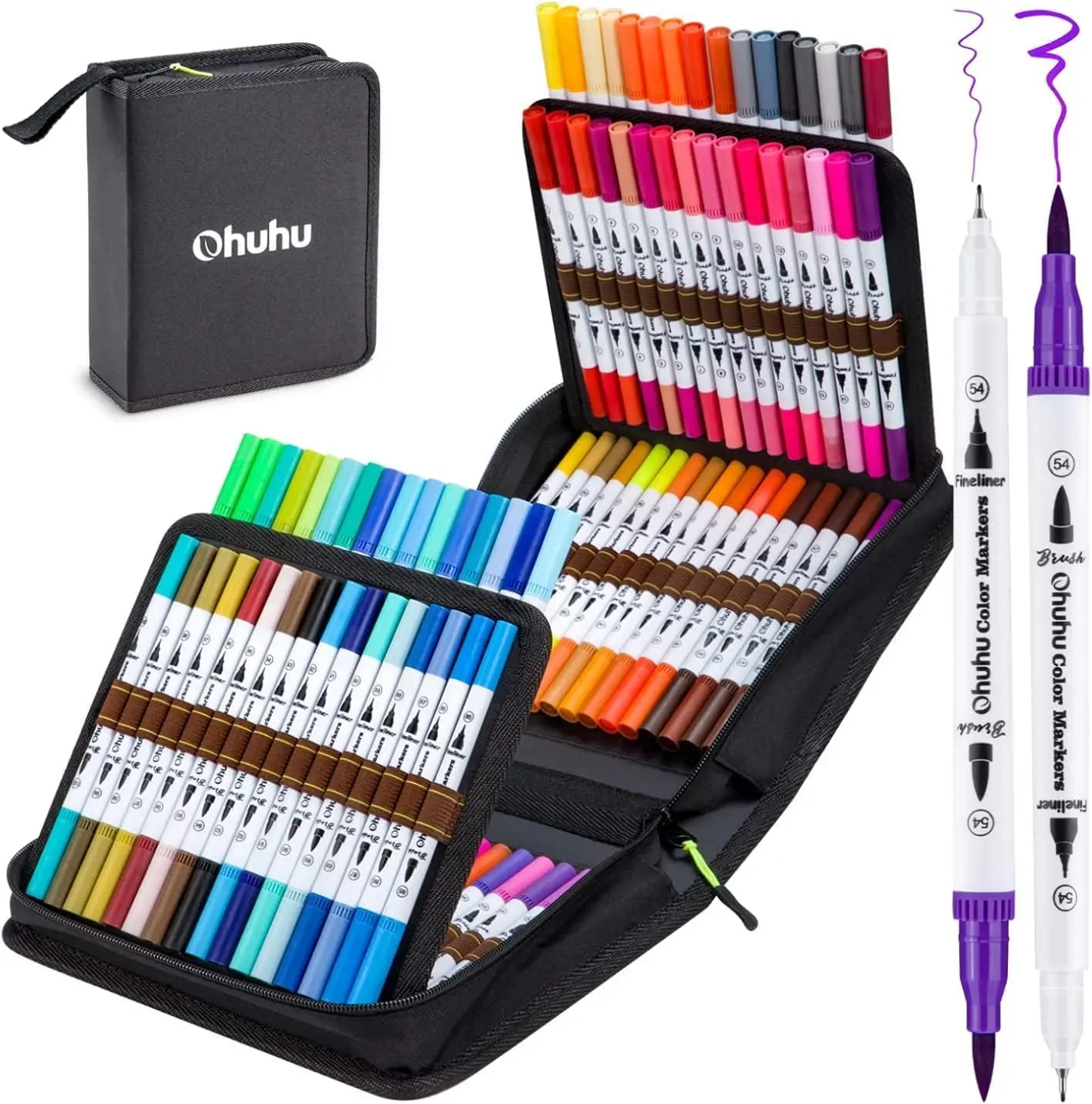 Ohuhu Markers: Brush & Fineliner - 100 Colors - Dual Brush Fine Tip Drawing Pens Water-Based Coloring Markers for Calligraphy Bullet Journal with Carrying Case - Black / White - Maui Series of Ohuhu, Diy Art, Watercolor Art, Art Pen Set