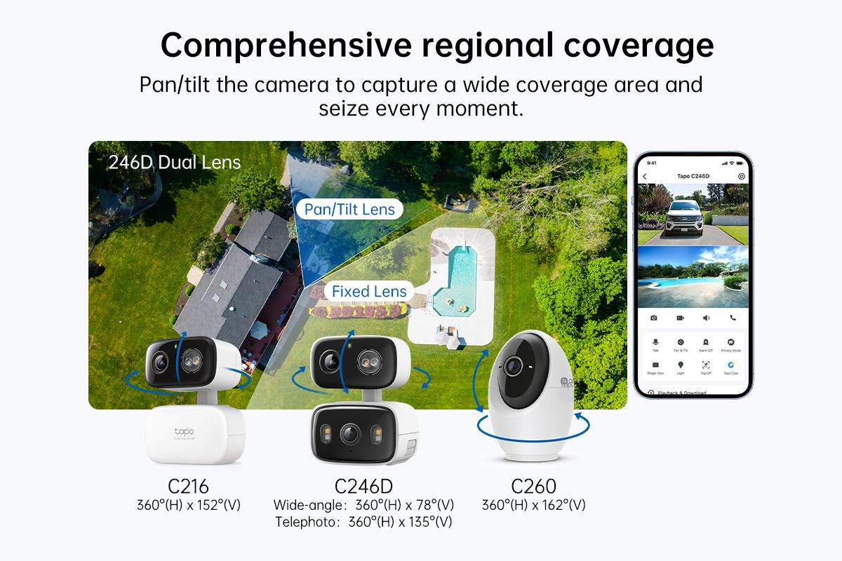 [Summervibes] TP-Link & Tapo C216(2-pack) 2K Pan/Tilt Indoor/Outdoor Security Camera  with AI Detection, Baby Cry Detect, Motion Tracking, Color Night Vision, 360° Pan/Tilt, No Subscription, Alexa & Google Compatible