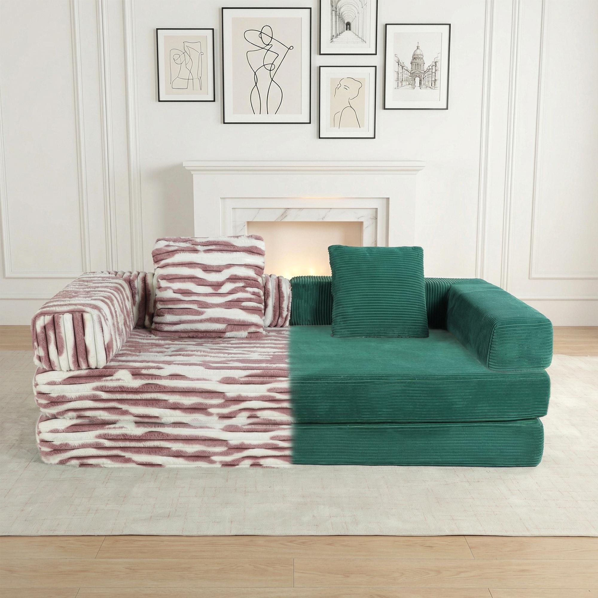 QAK 73.62"New Multiple Covers Available Cloud Floor Sofa Bed High-Quality Convertible Comfy Corduroy Fabric, Premium Sponge Padding, Multi-Functional Floor Sofa & Mattress for Living Room Upholstered Soft Couch,Multiple Colors of Sofa Covers Available