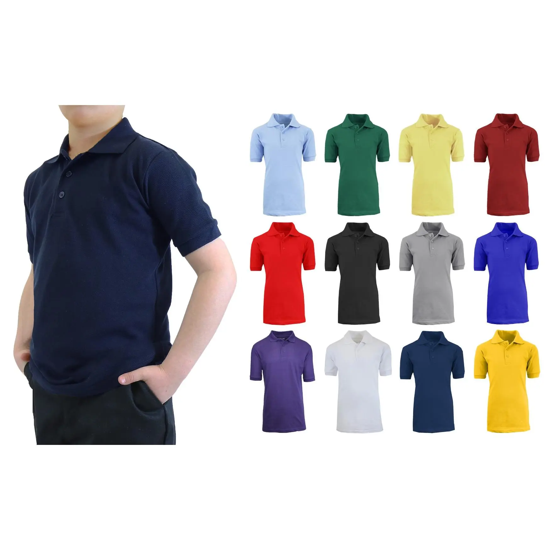 3-Pack Boy's Short Sleeve School Uniform Pique Polo Shirt (Sizes, 8-20)