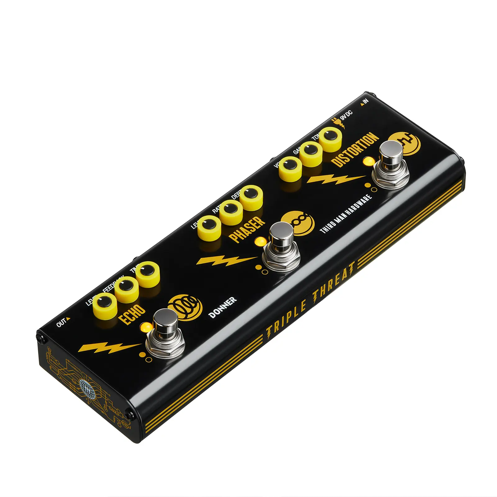 Donner x Third Man Hardware Triple Threat 3-in-1 Adjustable Effects Analog Multi-Effects Guitar Pedal - Distortion, Phaser, Compact, Aluminum Alloy, 7.7x2.5x1.77in, 12 Months Support - Guitar Accessories for Musicians, Instruments, Shows, 3-In-1 Effect, 7