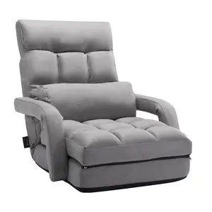 VEVOR Floor Chair,  , Floor Gaming Chair with 5 Adjustable Position and Back Support, Folding Sofa Chair with Armrest for Adults, Sofa Lounger Bed with Back Cushion for Living Room and Bedroom, Gray