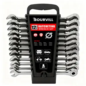 Ratcheting Wrench Set ,Metric and SAEI Ratchet Combination Wrenches Set with Organizer ,72-Teeth ,Chrome Vanadium Steel Hardware