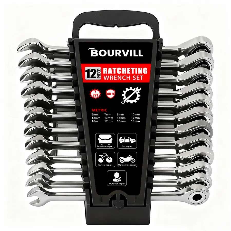 Ratcheting Wrench Set ,Metric and SAEI Ratchet Combination Wrenches Set with Organizer ,72-Teeth ,Chrome Vanadium Steel Hardware