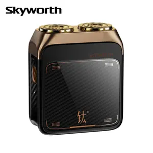 Skyworth Little Gold Titanium Shaver – Titanium Mesh for Sensitive Skin <1 bacterial count, 2x hardness, 2.16M cuts/min, 9900 RPM, IPX7 waterproof, 60-day battery, magnetic head.