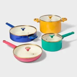 Tabitha Brown 8pc Aluminum Ceramic Cookware Set Nonstick Induction Safe Pot Pan Frying Pan Saucepan Blue Lid Dishwasher Safe