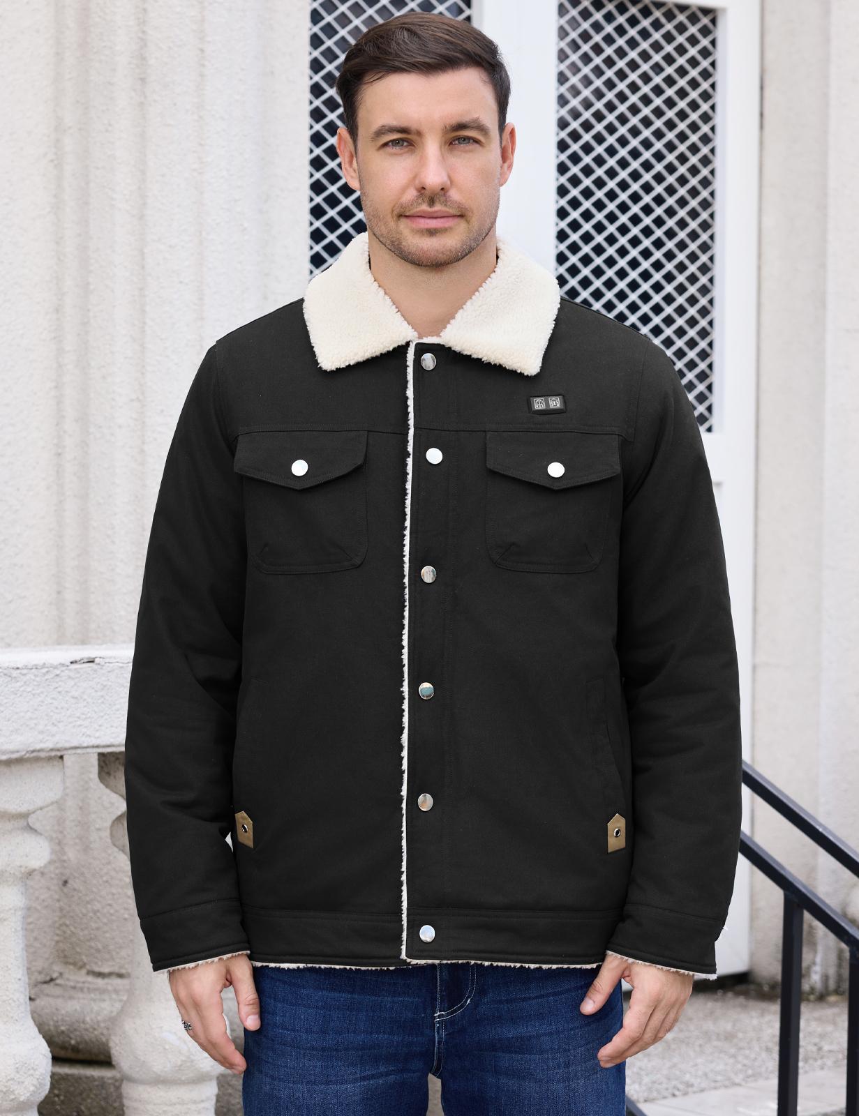 UMIPUBO Men's Heated Fleece Jacket with 5 Heat Zones, Sherpa Lining, Snap Closure, Warm Winter Outdoor Coat