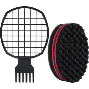 Twist Hair Tools Set - Twist Wave Barber Comb, Curl Brush, Hair Sponge and Coils Comb for Natural Hair Styling (Black)