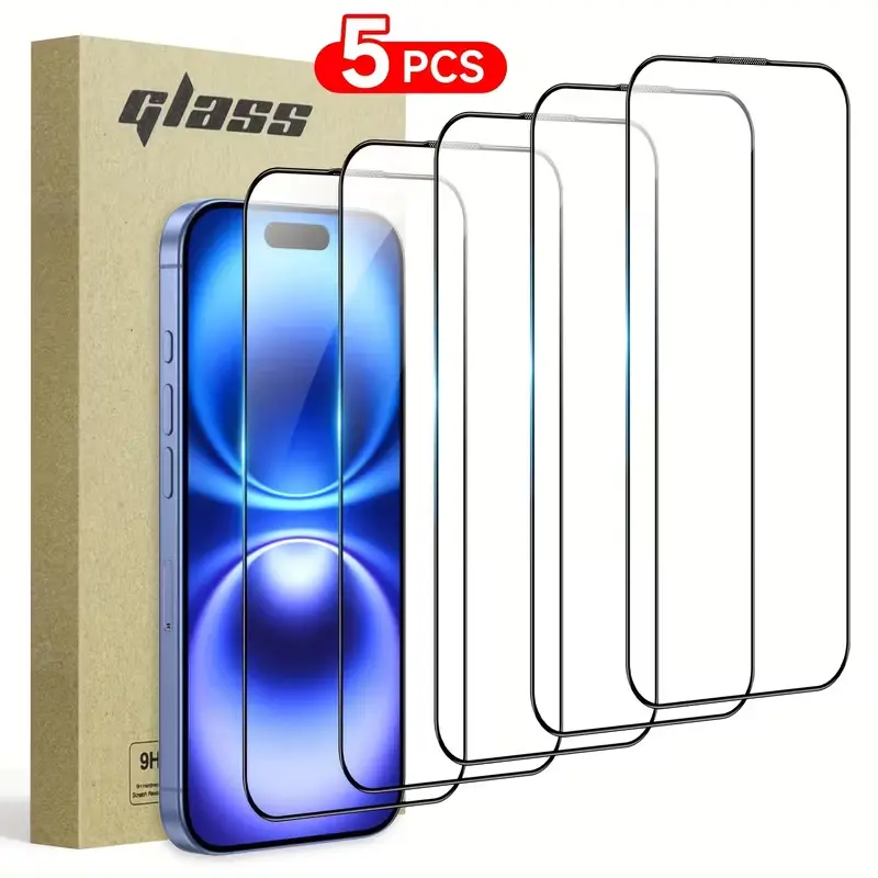 5pcs Tempered Glass Screen Protector For Apple for iphone 17/11/12/13/14/15/16 Pro Max Plus X/XS/XR/16E/Air/ Series, Ultra-high Definition, 9H Hardness, Scratch And Shatter Resistant, Dustproof, Easy To Install, Phone Screen Protector