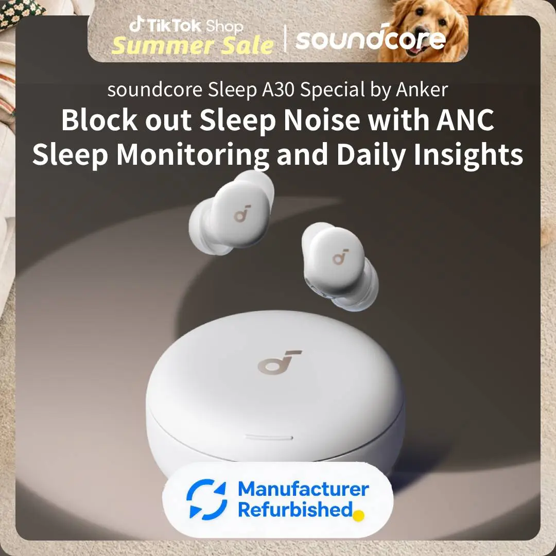 [Refurbished]soundcore Sleep A30 Special by Anker, Sleep Earbuds, ANC, Passive Isolation, Snore Masking, Extensive Sleep Audio, Ultra Comfort for Side Sleepers, 8-10H Playtime #tiktokshopsummersale,back to school,back to school haul