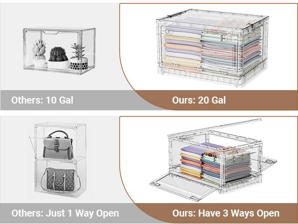 BROVIEW Clear Stackable Storage Bins Drawers, Open Front Large Plastic Storage Bins with Lids, Foldable Closet Organizers and Storage for Wardrobe Cabinets, Pantry, Makeup