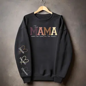 Custom Mama Heart Sleeve Sweatshirt With Kids Names, Personalized Mother’s Day Gift For Mom