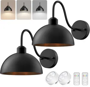 Battery Operated Wall Sconce, Wireless Set of 2 Battery Operated Light Sconces Battery Powered Wall Sconce with Remote Black Wall Sconces for Bedroom Hallway Living Room
