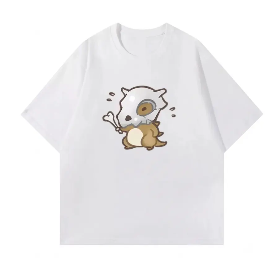 Men's Loose Soft Round Neck Short-Sleeve Oversized Unisex Graphic T-Shirt - Monster Cubone Cute Anime Dinosaur Skull Comic Art Cartoon Style Animated Character Casual Tee Top for Watch Party, Animated Character Men's Short-Sleeve T-Shirts, Cute Look