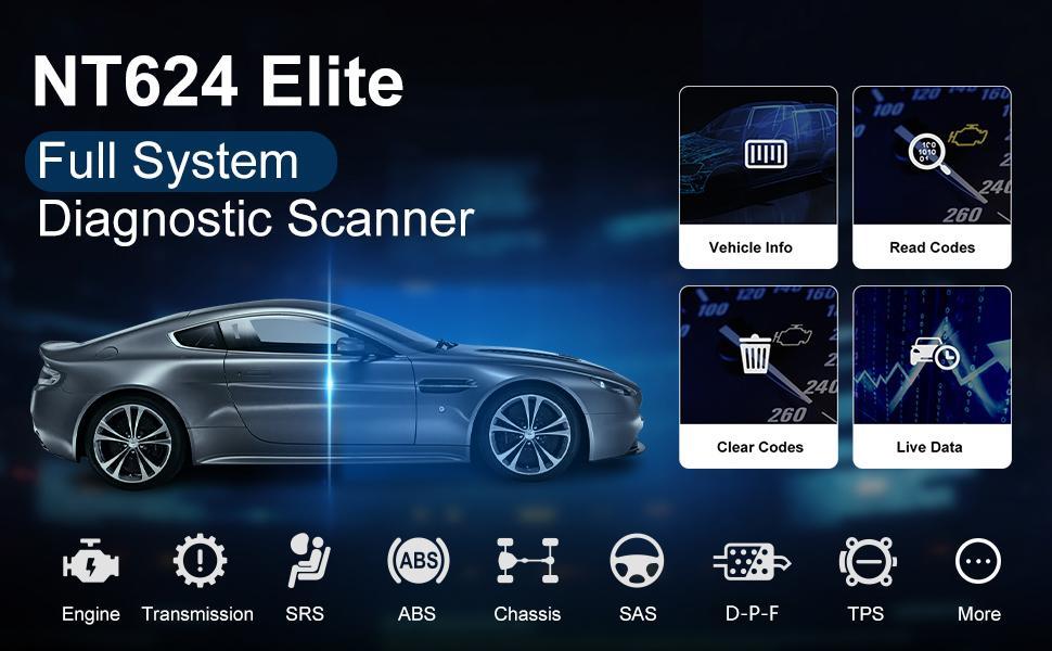 FOXWELL NT624 Elite Wireless OBD2 Scanner, Automotive Diagnostic Scan Tool with 8 Resets, ABS Bleeding, SAS/EPB/Oil Reset, Battery Registration, OBDII Code Reader for All Cars