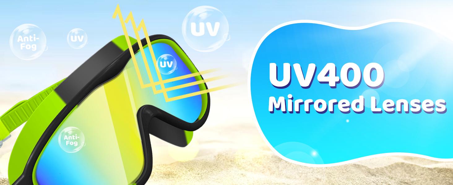 [Spring Shine]Vvinca kids pool accessories-Swim Goggles with Earplugs& Nose Clip Wide View Anti-Fog/UV Swimming Goggles for Age 3-14 Boys Girls Noseclip