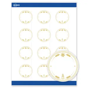 Avery Printable Round Labels, 2" Diameter, Matte White, Pre-printed Metallic Gold Christmas Trees Design, Sure Feed Technology, Laser & Inkjet Compatible, 240 Total