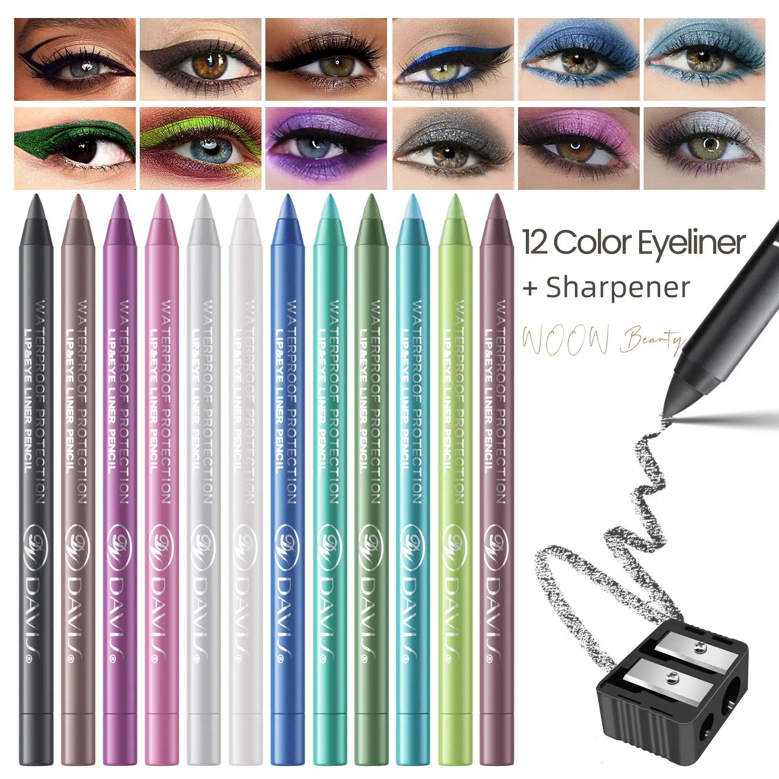 12Color Gothic Eyeliner Pencil With Sharpener Set Smooth Matte Lipliner Waterproof colorful Eyeshadow Pens Shine Pearl Smoky Punk Freckle Eye Makeup Pen Cosmetic