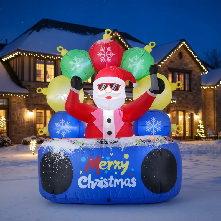 COSTWAY Christmas Inflatables, Multi-Color Lighted Xmas Inflatable Reindeer Sitting on The Ground, Water Bags & Ground Stake, Outdoor Indoor Giant Christmas Decoration for Party Yard Lawn