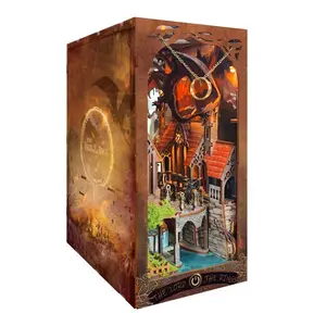 Spirit Ring Valley DIY Book Nook Kit, 3D Wooden Puzzle Bookshelf Insert with LED Lights, Fantasy Miniature Decor for Book Lovers