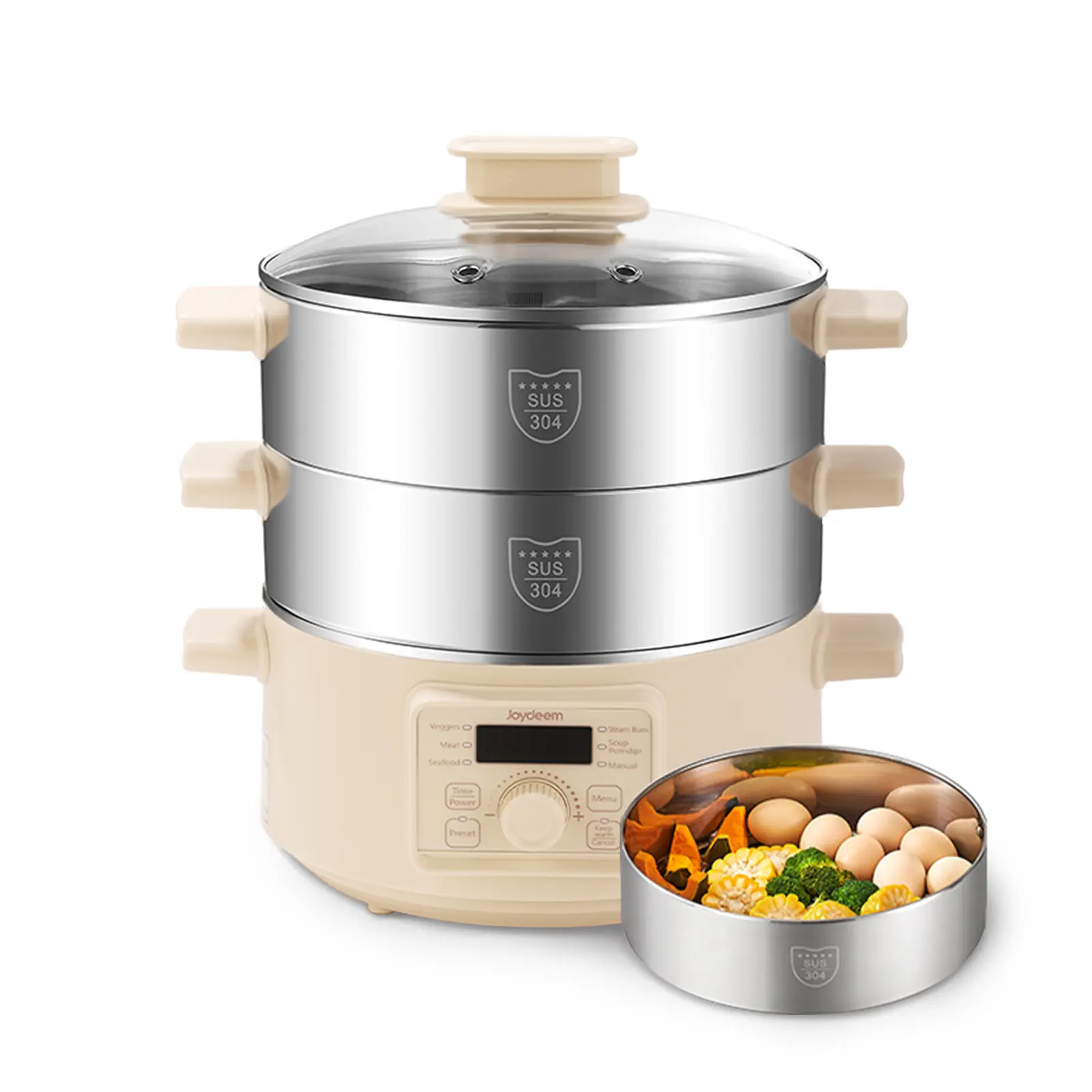 Joydeem Electric Food Steamer for Cooking, 2-Tier Stainless Steel Vegetable & Food Steamers, 13L/13.7 qt Large Capacity, DZG-A100