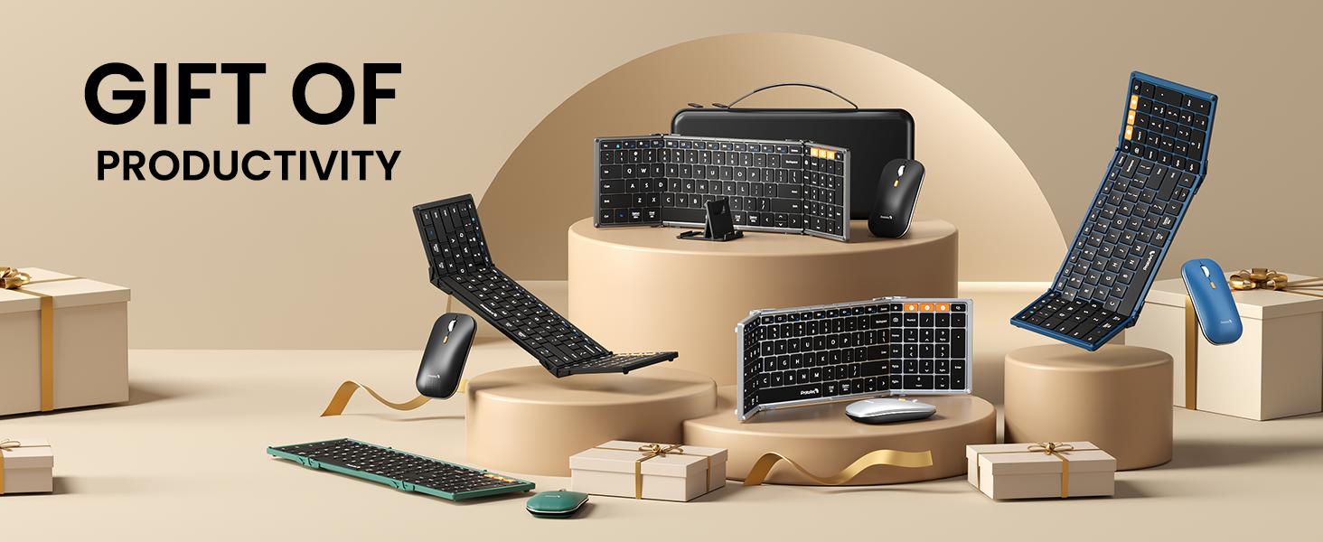 ProtoArc Foldable Keyboard and Mouse, XKM01 True Full-Size Folding Wireless Keyboard Mouse Combo for Business Travel, a Portable Office Suite On-the-Go, Compatible with Laptop iPad Tablet,summerwins