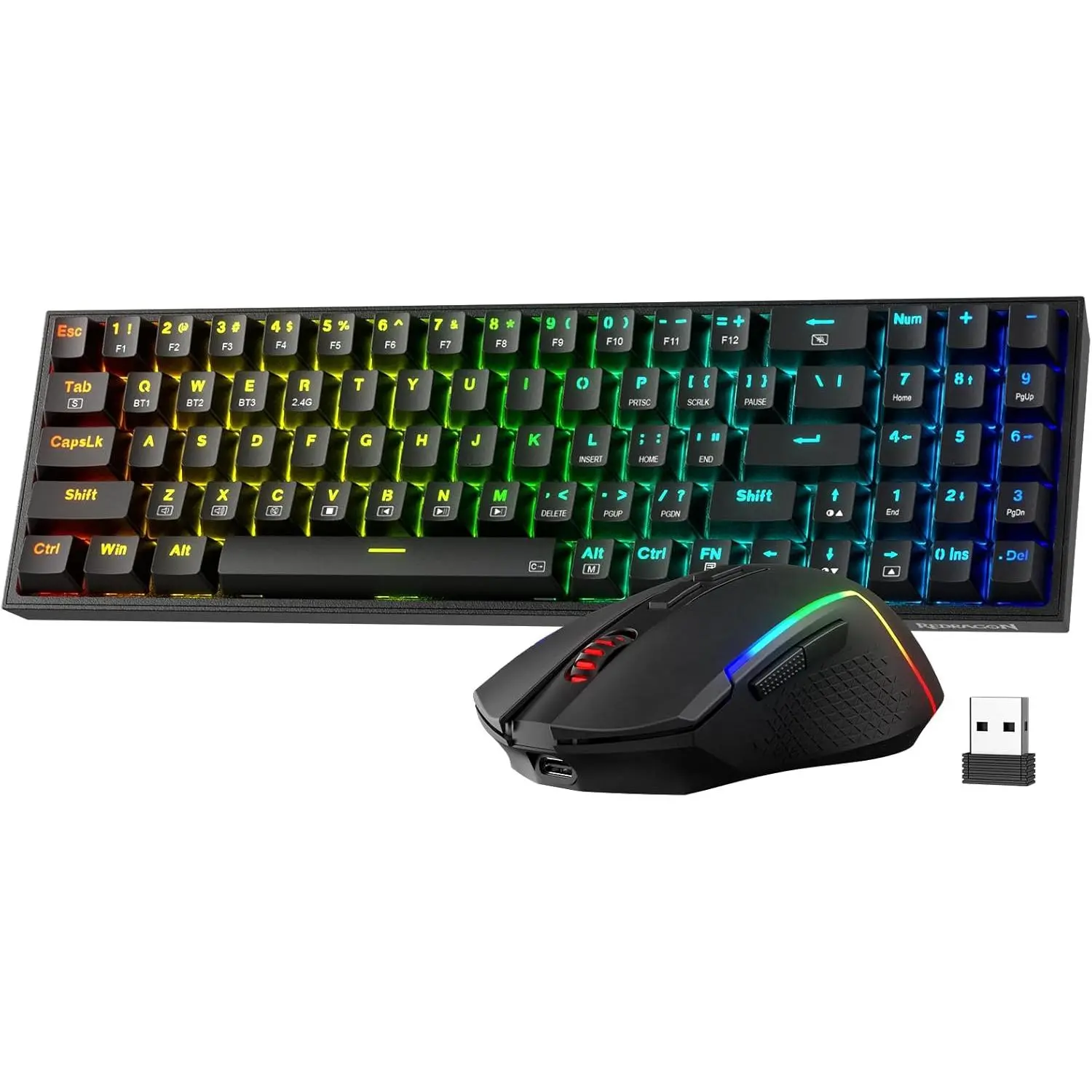 Redragon S136 Gaming Keyboard & Mouse Combo, 75% K628 Tri-Mode Wireless RGB Mechanical Keyboard and 7200 DPI Wireless Gaming Mouse Bundle, Convenient Shared Dongle