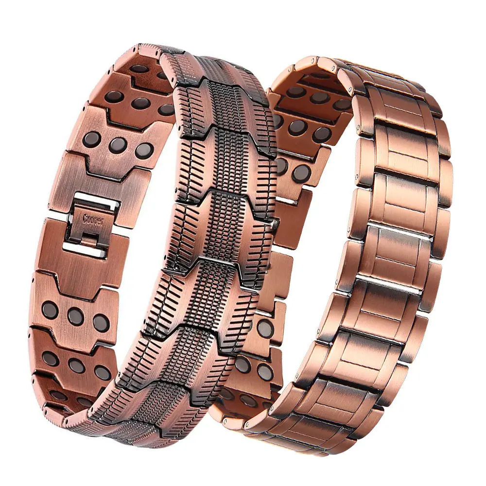 Men's 99.99% Pure Copper Wearable Magnetic Bracelets - 3X Strength, 3500 Gauss, Adjustable Costume Jewelry with Sizing Tool, Christmas Gift