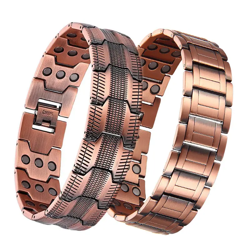 Men's 99.99% Pure Copper Wearable Magnetic Bracelets - 3X Strength, 3500 Gauss, Adjustable Costume Jewelry with Sizing Tool, Christmas Gift, Adjustment, Mens Gifts