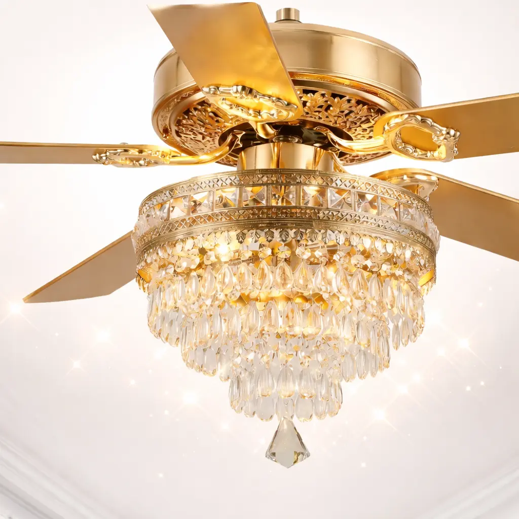 62" Kviflon Crystal Chandelier Fan with Lights & Remote Control, Quiet AC Motor 5003, 3 Speed Settings, 2 E12 Bulbs Included, Adjustable Airflow Ceiling Fan for Living Room, Dining Room, Ceiling Fans Lights