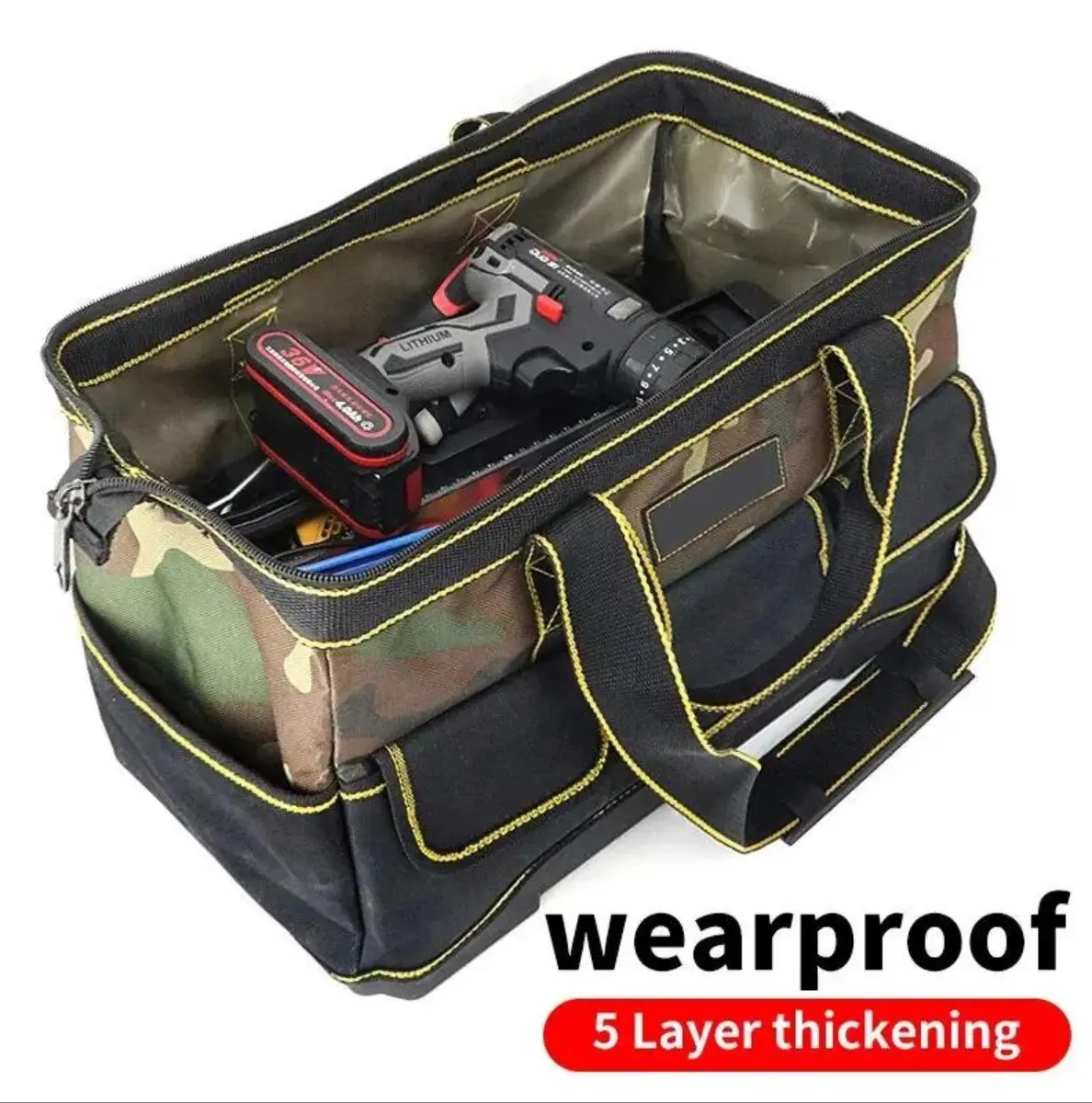 1680D Oxford Hard Multi-Size Tool Storage Bag - 14/17/19/21in Wide-Mouth Organizer with Convenient Pockets, Ideal for Automotive Workshop Use, Dad’s Birthday Gifts