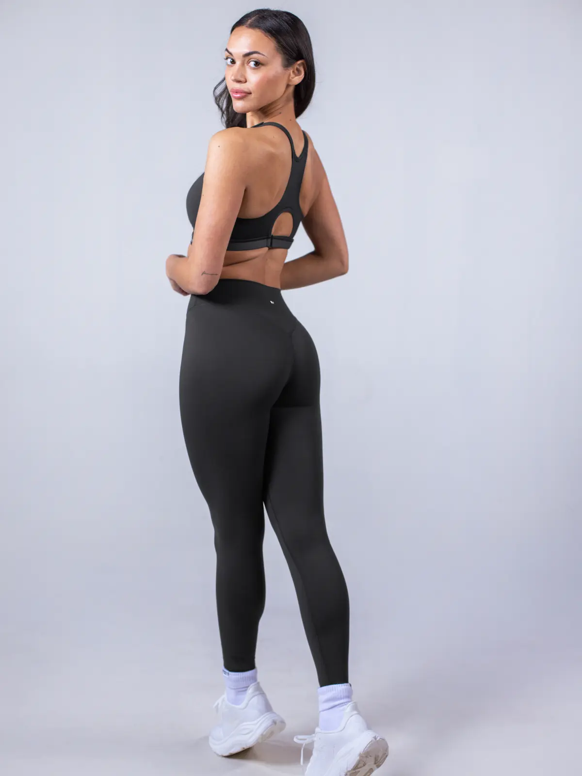 SHEFIT CloudNine No Front Seam Legging - Black, High-Rise Tummy Control, Moisture-Wicking, 7/8 Length, USA Designed, USA Made, 81% Nylon, 19% Spandex - Bottom, Fabric, Light, Smooth