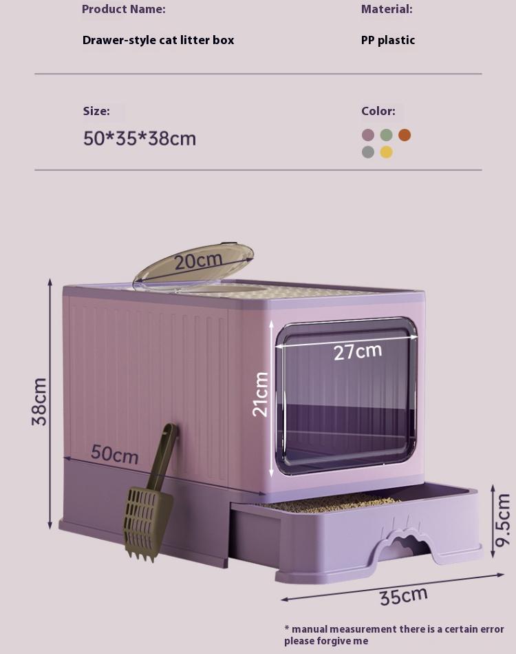 Extra Deep Cat Litter Box with Foldable Drawer – Enhanced Odor Control & Splash-Proof Design for Optimal Cleanliness and Convenience