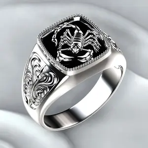 925 sterling silver retro men's and women's pattern personality electroplating scorpion shape Thai silver ring hip hop party cocktail party ring men's and women's animal zodiac ring size 7-13