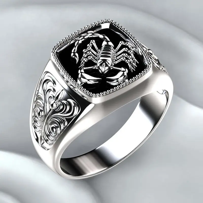 men's and women's pattern personality electroplating scorpion shape Thai silver ring hip hop party cocktail party ring men's and women's animal zodiac ring size 7-13