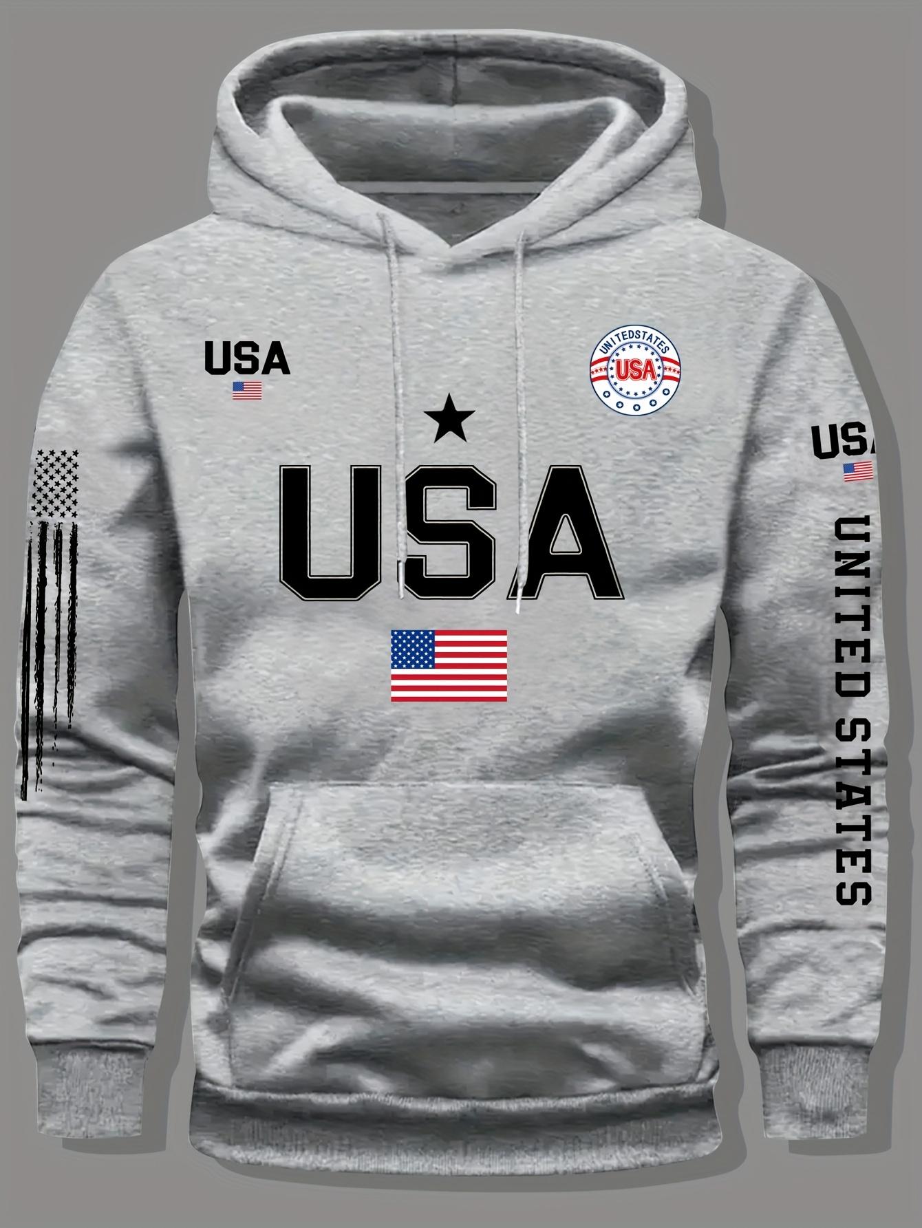 USA Flag Pattern Hoodie for Men & Women Fleece Lined Sweatshirt with United States Letter Print Unisex Casual Knit Pullover for Students Couple's Fashion Hoodie for Autumn Winter Spring 2026
