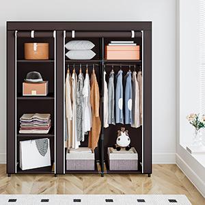 Portable Closet Organizer - Heavy Duty Metal Hanging Rack with Durable Non-Woven Fabric| Space Saving Wardrobe Storage Solution for Bedroom/Closet| Foldable & Adjustable (White/Black)