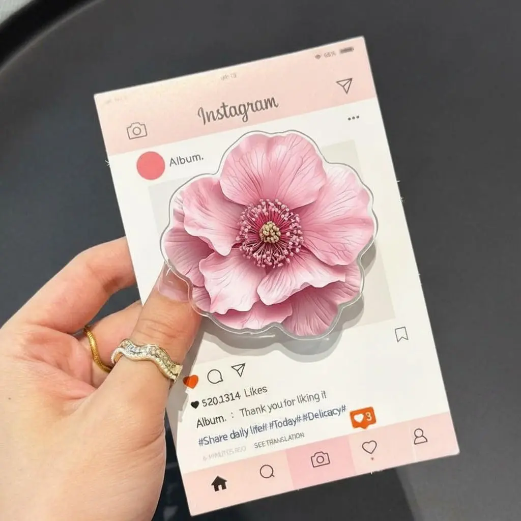 Cute Pink Blossom Flower MagSafe Phone Grip – Magnetic Pop Socket & Kickstand – Aesthetic Floral Phone Accessory
