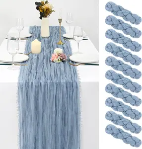 FANI 10 Pack Fringe Cheesecloth Table Runner  10FT, Semi-Sheer Boho or Rustic Cheese Cloth Table Runner for Wedding Decor Arch Draping Bridal Shower Holiday Party