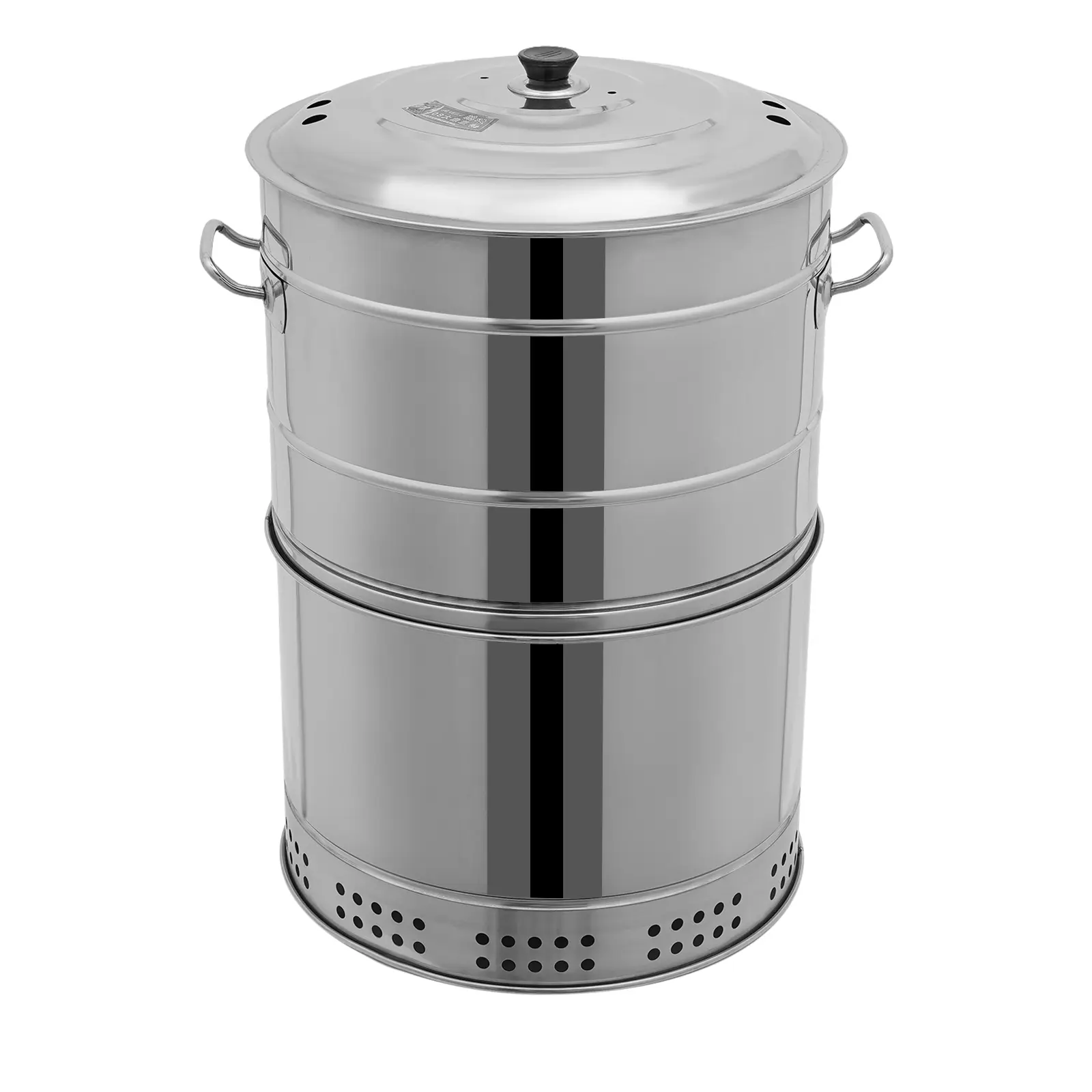 Large Portable Charcoal Grills, Stainless Charcoal BBQ Grill Barrel 360° Smokeless Outdoor with 50 Skewers, Boiling Pot Barbecue Smoker Grill for Travel, Outdoor Cooking and BBQ Silver Modern Ash Ash Handles Father Son High School Graduation Gift
