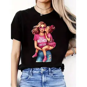 Super Mom Mother's Day Fashion Gift Ideas for Mother Daughter Outfits and Casual Sporty Round Neck T shirts