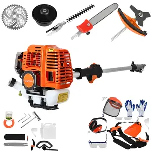 5 in 1 Multi-Function Garden Tool, 52CC 2-Stroke Gas Powered, Weed Trimmer, Brush Cutter, Hedge Trimmer, Chainsaw & Pruner for Lawn Care