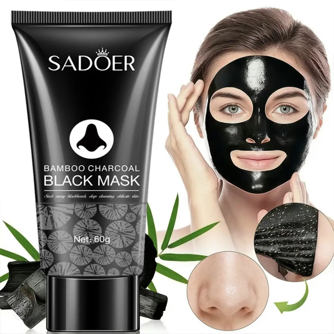 Bamboo Charcoal Deep Cleansing Face Mask (60g) - Beauty Products, Pore Strips for Blackhead Removal, Oil Control, Anti-Blemish Care, Gentle Nourishing Peel Off for Radiant Sensitive & All Skin Types, Mask Face Mask