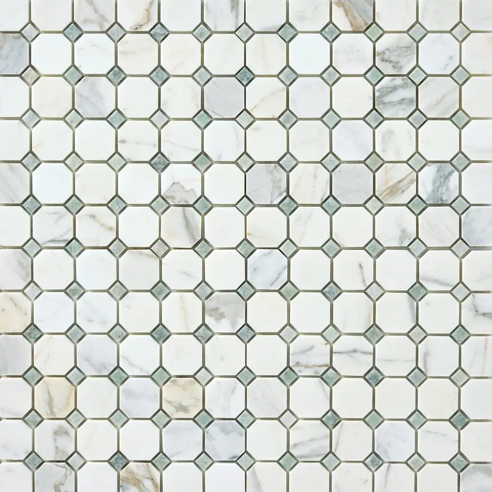 Calacatta Gold & Green Octagon 12x12 Polished/Honed Marble Mosaic Tile
