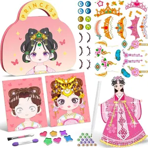 4-in-1 Dress Up Game Set Princess Fantasy Makeup, Pretty Princess Game, Girls Toy Kit with Diamond Painting & Dress Up Set, DIY Paper Makeup Arts and Crafts for Kids 4-6