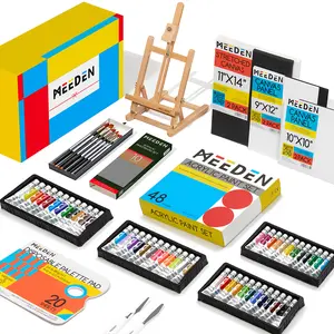 MEEDEN 48-Color Acrylic Art Painting Kit, 68-Piece Acrylic Paint Set with Tabletop Wooden Easel, 10-piece Brush Set & Canvas Set, Art Supplies for Beginners & Artists