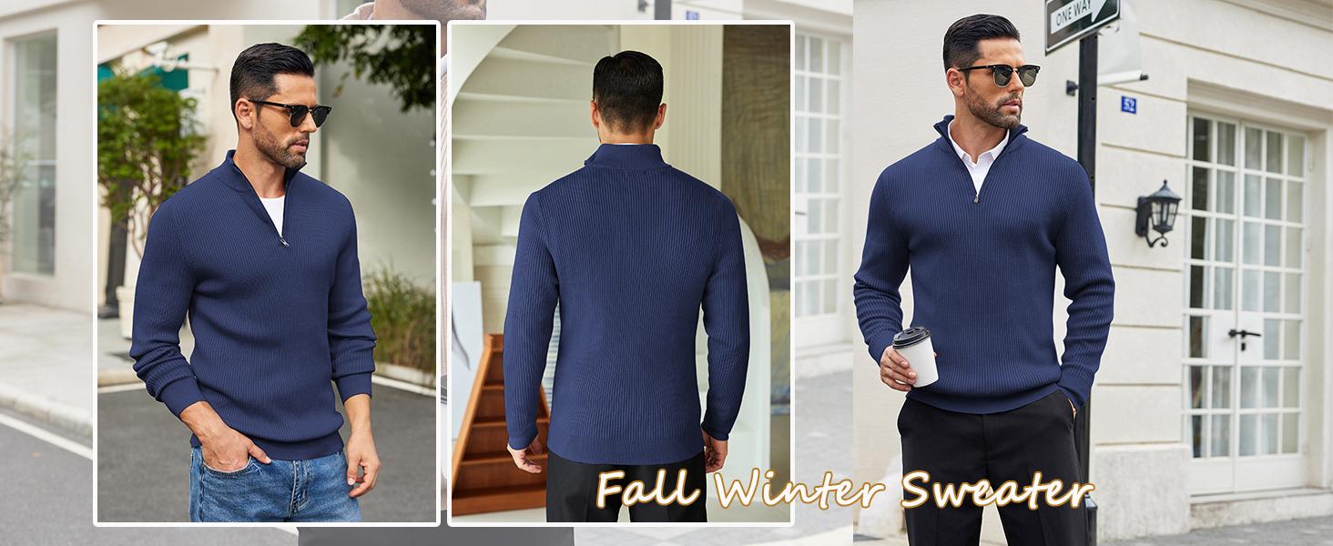 COOFANDY Men's Quarter Zip Sweaters Slim Fit Mock Neck Pullover Sweater Lightweight Knitted Polo Sweaters COOFANDY Men's Quarter Zip Sweaters Slim Fit Mock Neck Pullover Sweater Lightweight Knitted Polo Sweaters