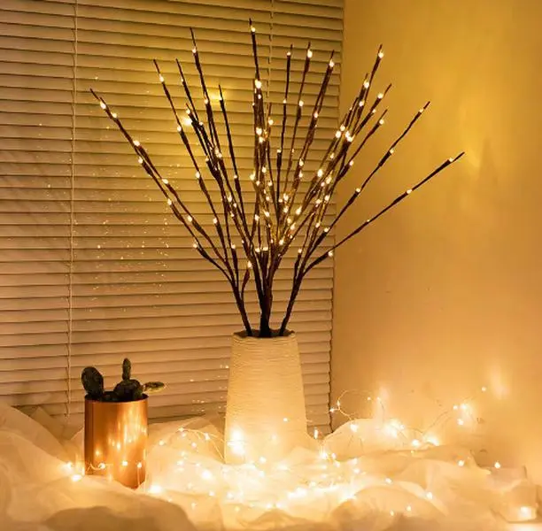 Modern Plastic White Birch Tree Branch LED Mood Light - 20 Pcs Warm White LEDs, 28.35in Height, Non-Rechargeable Battery & USB-Powered, ROHS Certified, for Valentine's Day, Festive Celebrations, Indoor Decor