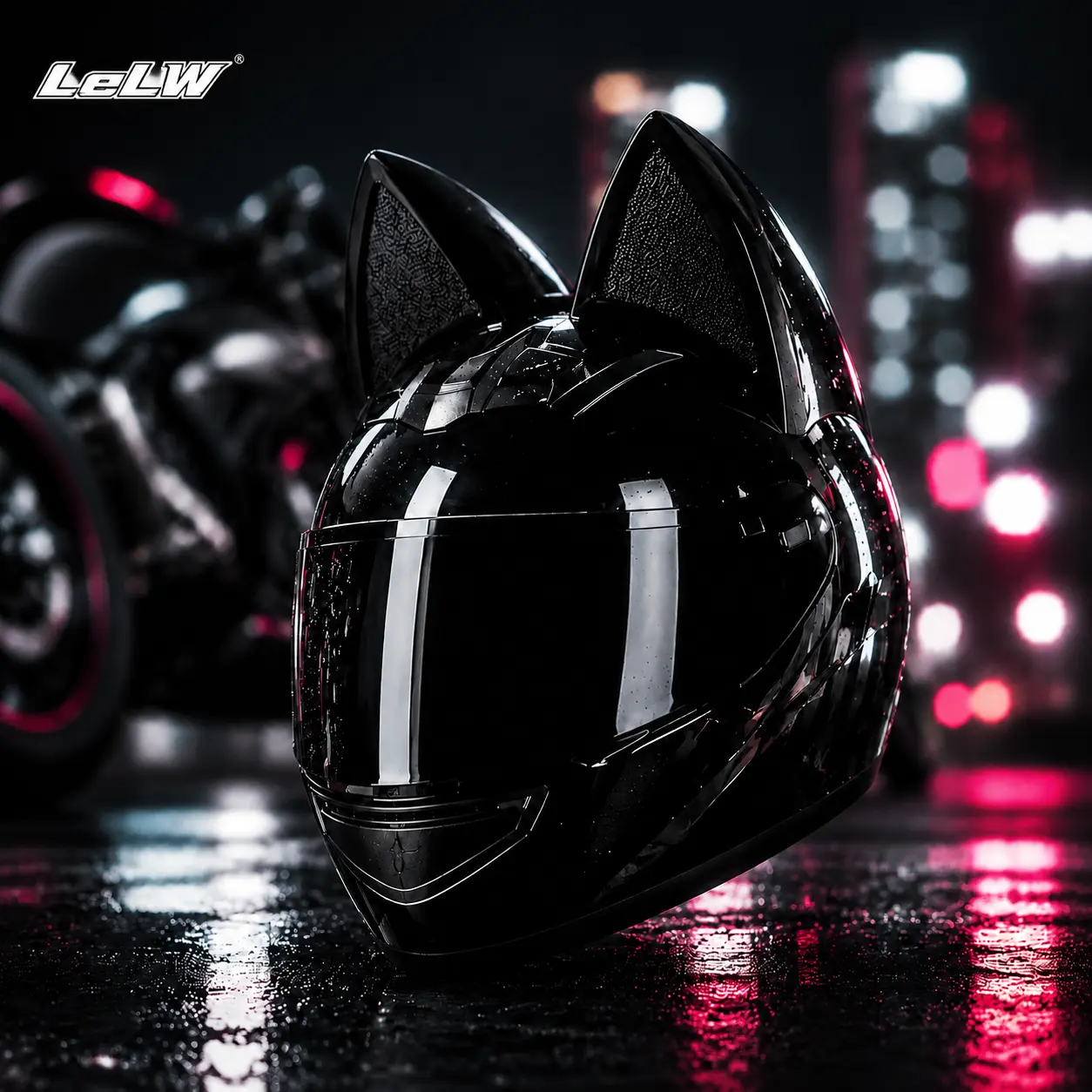 LeLW Cat Ear Motorcycle Helmet for Men and Women DOT FMVSS218 Approved and Certified Full Face Bike Helmet for All Seasons Stylish Riding Gear for Street Fashion Matching Couple Helmets for Riding Enthusiasts Trendy Protective Gear for Motorcyclists Biker